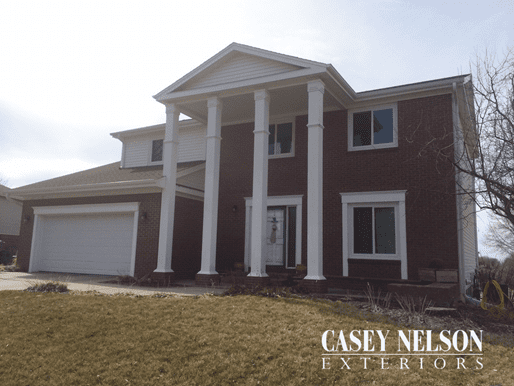 Picture4.1 White Siding by Norandex
& White wraps, soffit, fascia, beams, gutters and downs.